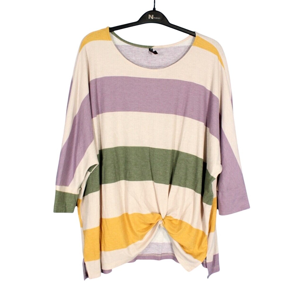 GLITZY GIRLZ Soft BRUSHED KNIT Multicolor STRIPED 3/4 Sleeves SHIRT/TOP XXXL/3X